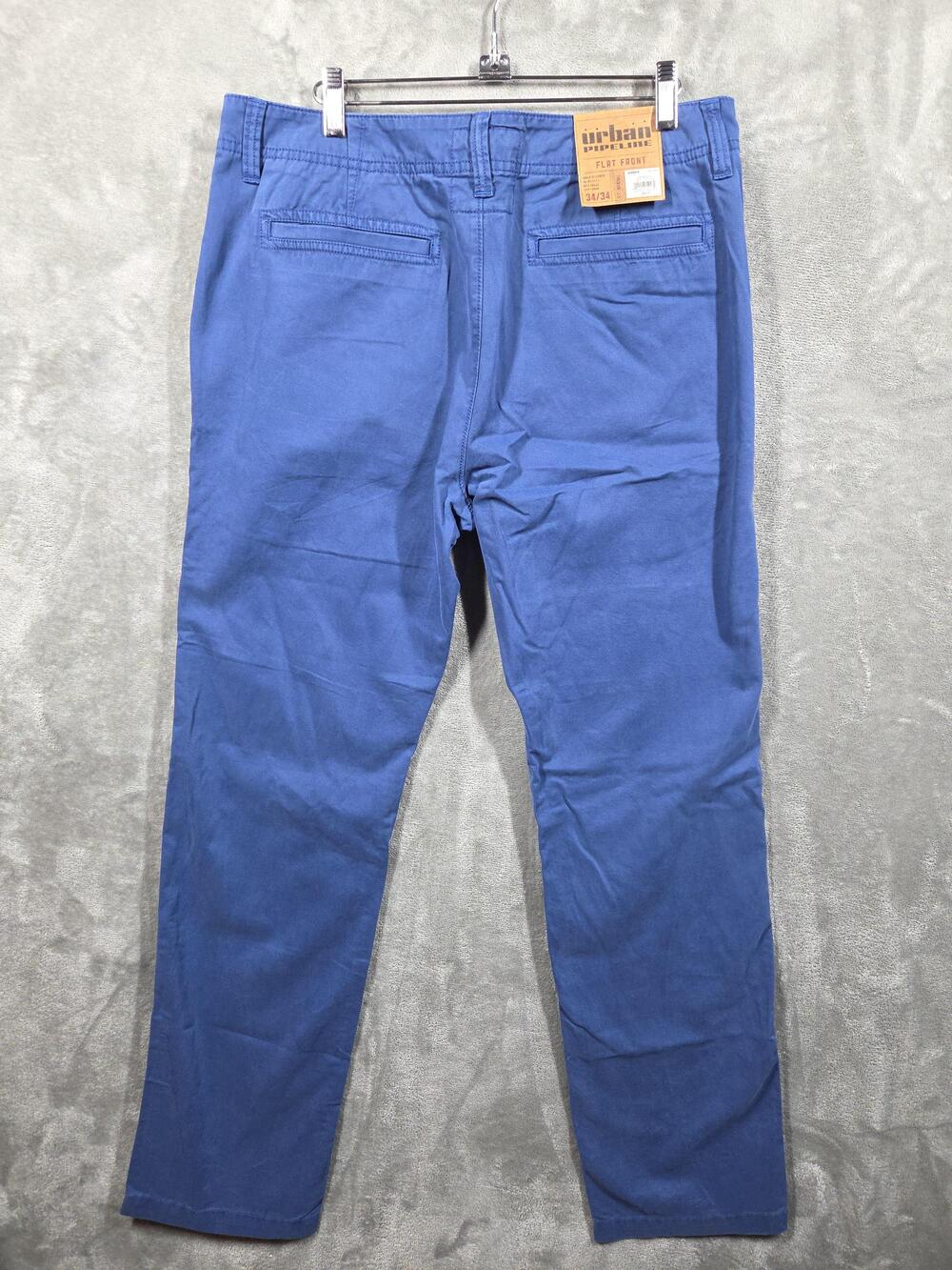 Urban Pipeline Pants Mens 34x34 Blue Flat Front Chino Straight Leg Casual